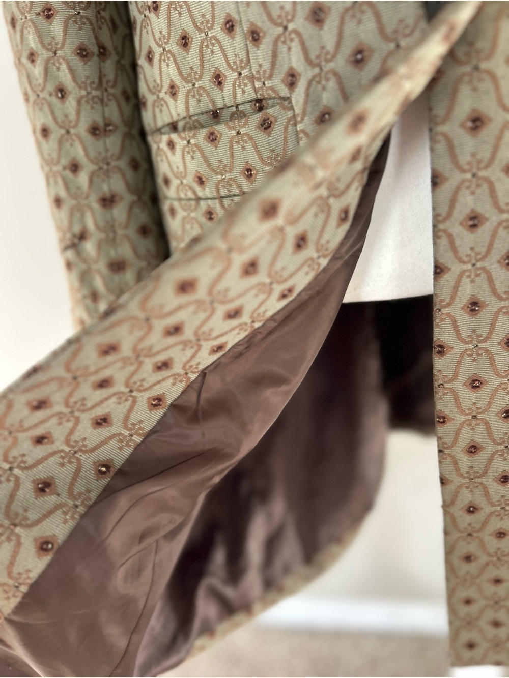 Dalia Brocade Beaded Coat Taupe Vintage Inspired Size 12 - Picture 10 of 16